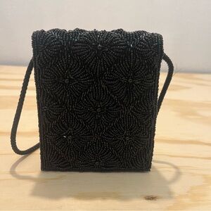 Vintage Bijoux Terner Small Black Beaded Evening Bag Purse